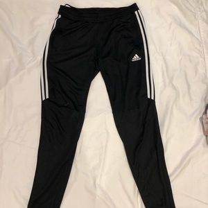 Adidas black and white striped dry-fit joggers